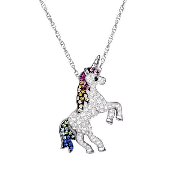 Jewelry - 925 Sterling Silver Unicorn Necklace With Multicolor Genuine Crystal Accents
